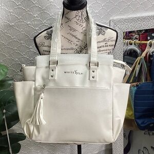 White Elm Gemini Mini Pearl White CROC with Purple Lining 🤍💜🤍 GORGEOUS 💜RETIRED